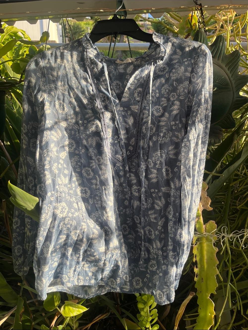 Blue Floral Pintuck Women's Blouse